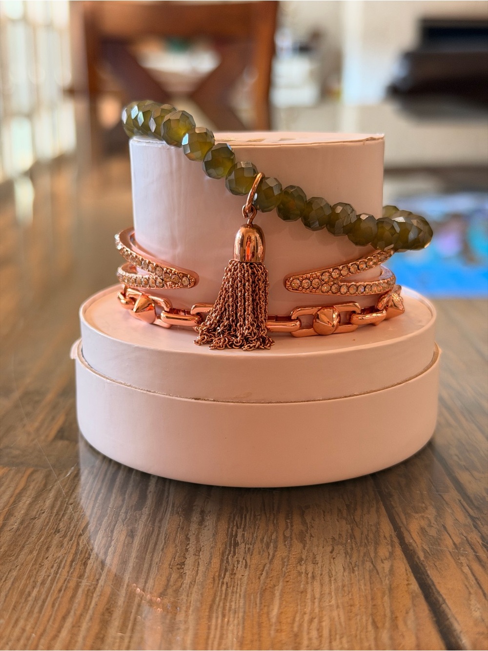 Bomb Party Bracelets! Personally Curated Olive Green Bracelet and Cuff on Rose G